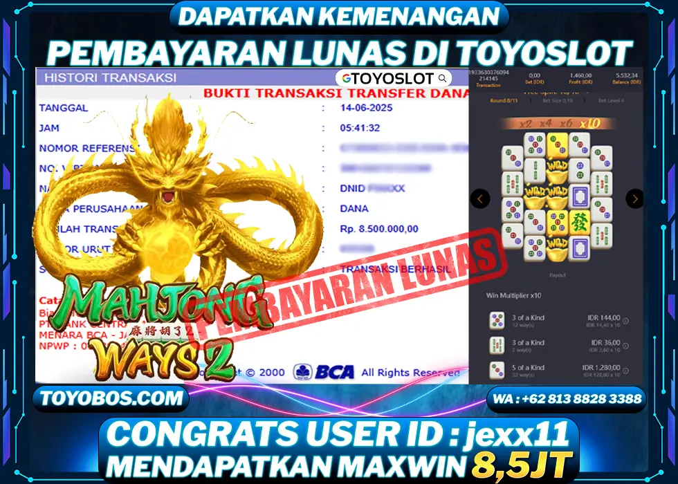 BUKTI KEMENANGAN Mahjong ways 2 Rp8,500,000- LUNAS